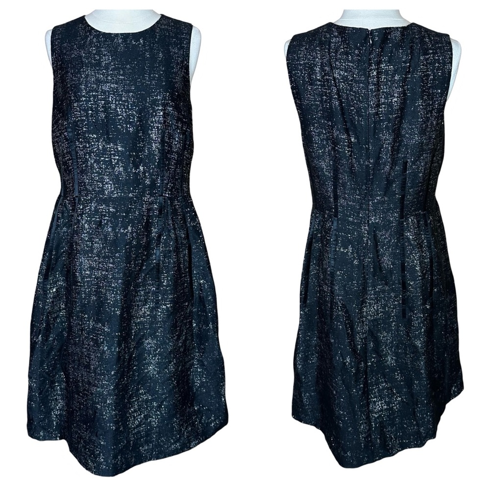 AKRIS Black Metallic Jacquard Wool Silk Lined Sleeveless Sheath Dress US 10